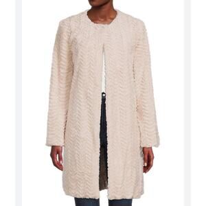 CARMEN MARC VALVO Women's Coat Chevron Textured Faux Fur Overcoat Beige, Sz XL